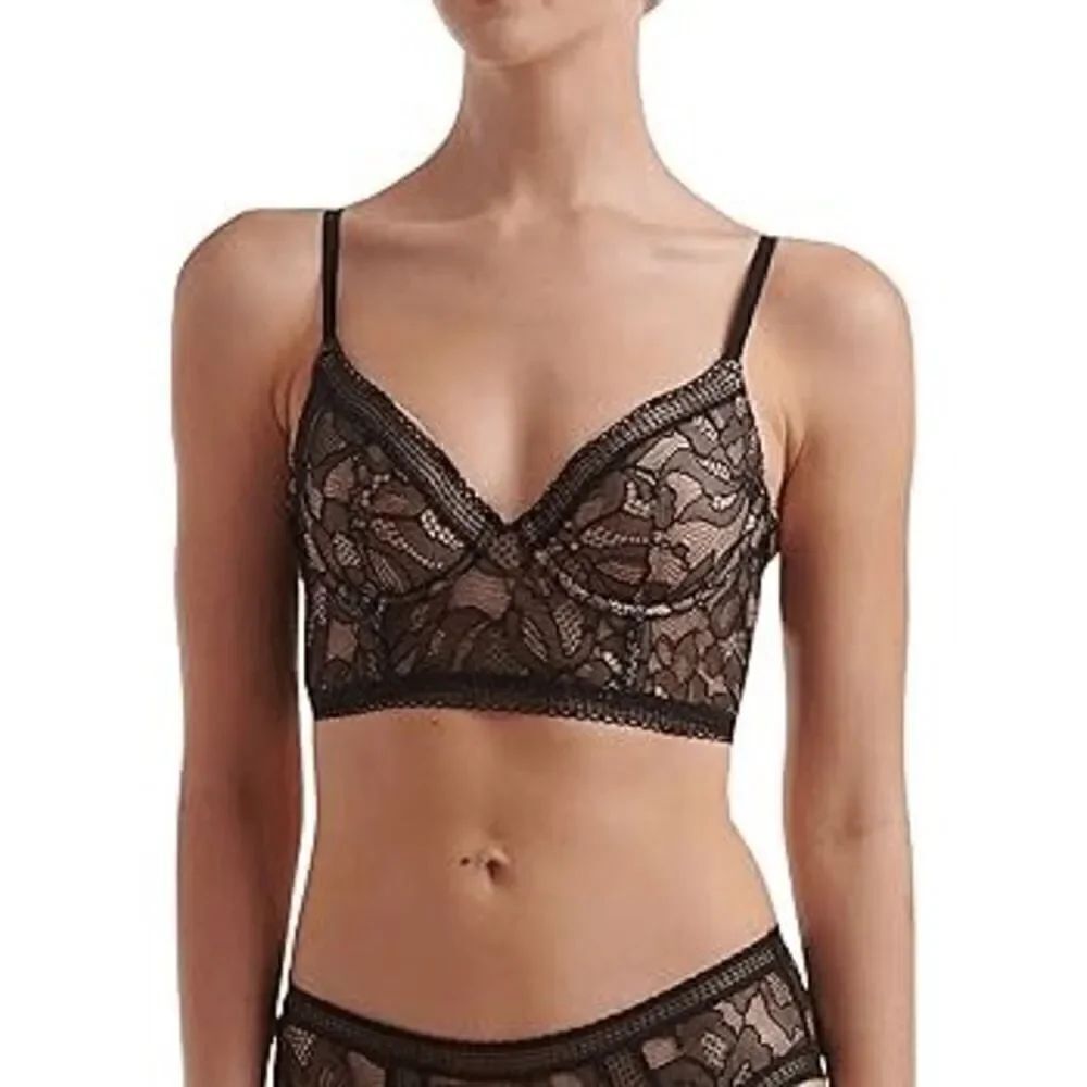 NWT Wolford Nets and Roses Crop Top Bra Black 34E